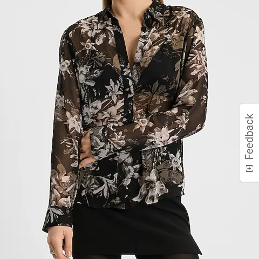 Sheer Chiffon Floral Relaxed Portofino Shirt